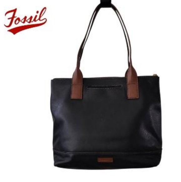 Fossil Leather Black Brown Handbag Purse Shoulder Satchel Tote Classic Women - Picture 4 of 16
